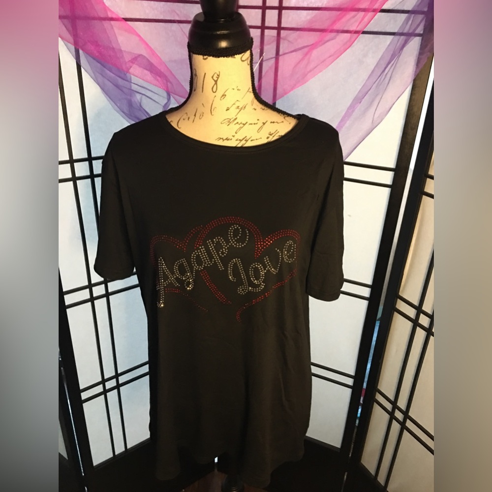 NEW 1X  BLACK RHINESTONE “AGAPE LOVE” WOMEN TOP